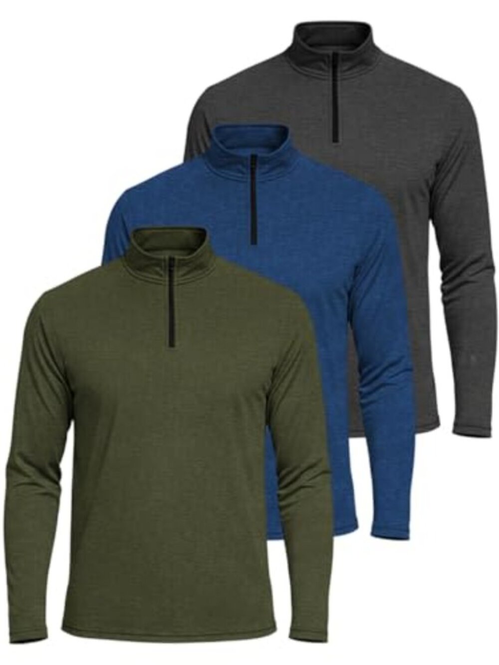 3 Pack Men's Dry-Fit Quarter Zip Long Sleeve Athletic Pullover Big & Tall